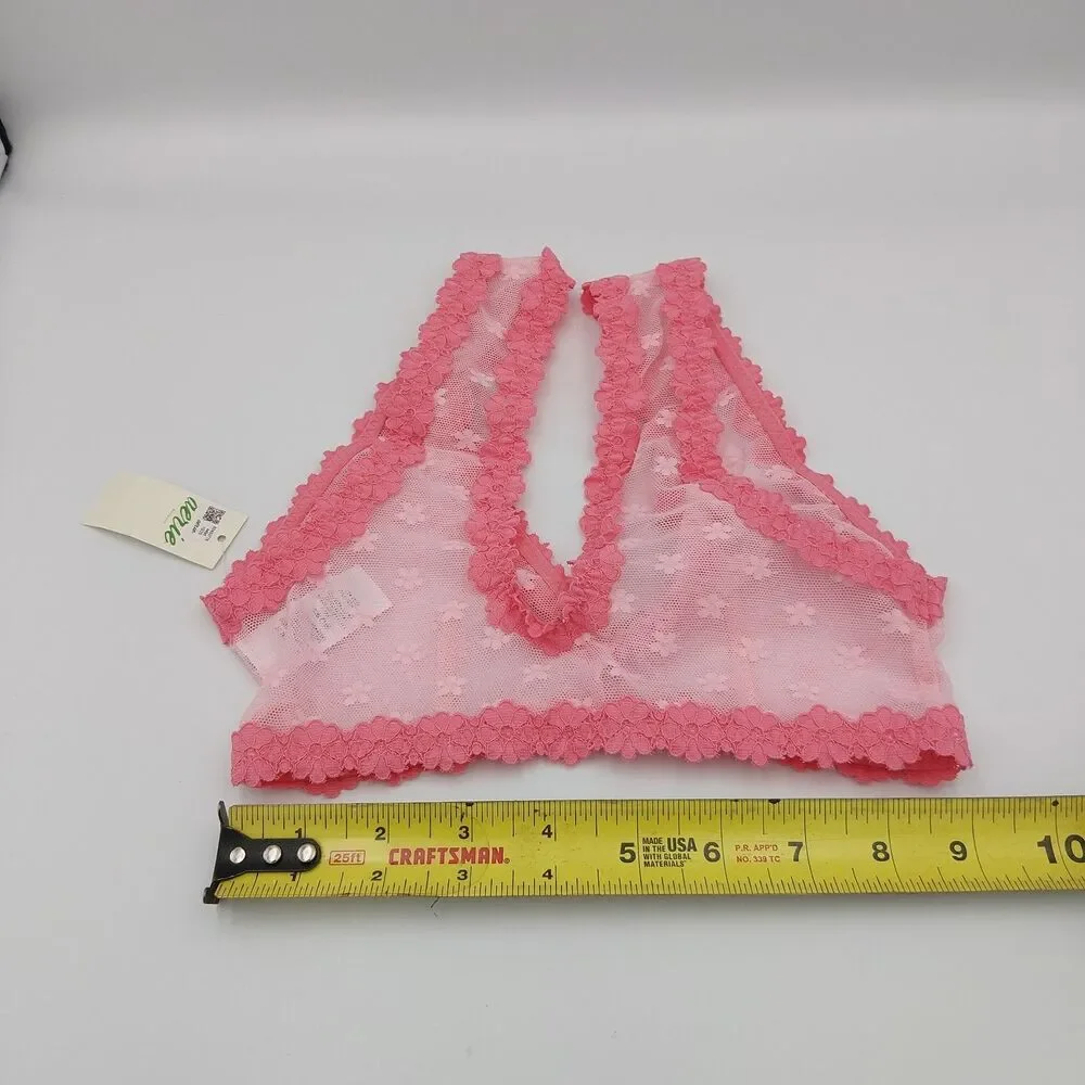 Aerie XXS Show Off Daisy Mesh Club Pink Plunge Bralette